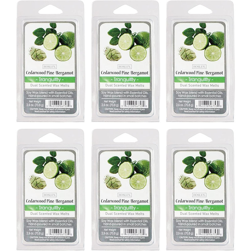 Ensemble de 6 cubes de bois de cèdre, pin et bergamote parfumés, cuits à la main avec des huiles essentielles, tartes de cire durables pour les réchauds, parfum pour la maison, aromathérapie, méditation et spa - 2,5 oz chacun