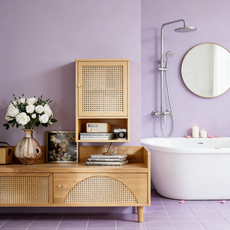 Rattan Wall Cabinet With Adjustable Shelf, Over The Toilet Storage Organizer, Bamboo And MDF Bathroom Medicine Cabinet For Kitchen, Living Room, Hallway