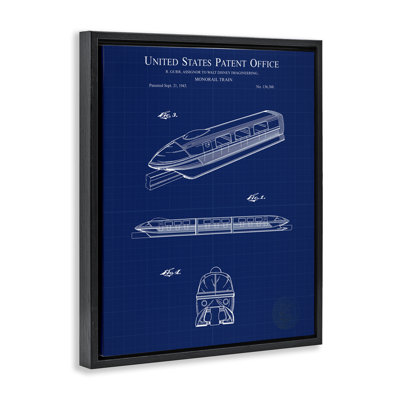 Monorail Train Blueprint Framed Floater Canvas Wall Art by Karl Hronek