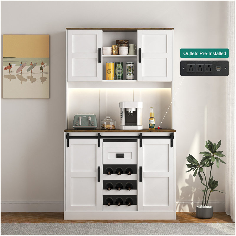 Armoire de bar Farmhouse avec porte de grange coulissante, grande table de buffet de bar Buffet