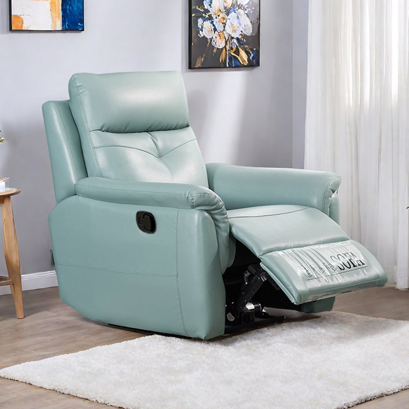 Modern Living Room Faux Leather Manual Recliner, Cyan