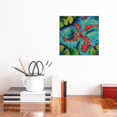 Colorful Koi Fishes In Lily Pond 1 Piece Wrapped Canvas Painting