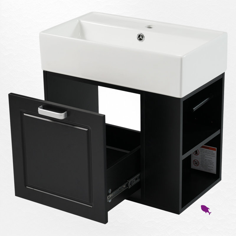 Meuble-lavabo simple 21,7 po avec comptoir en céramique 21,7 po, Noir