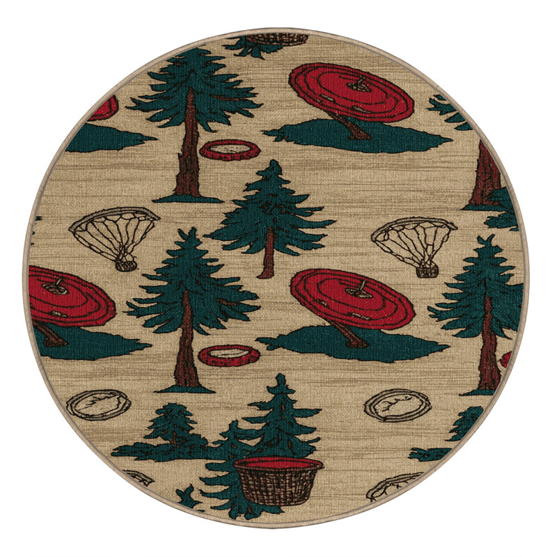 Washable Disc Golf Sports Area Rug, Round 3'