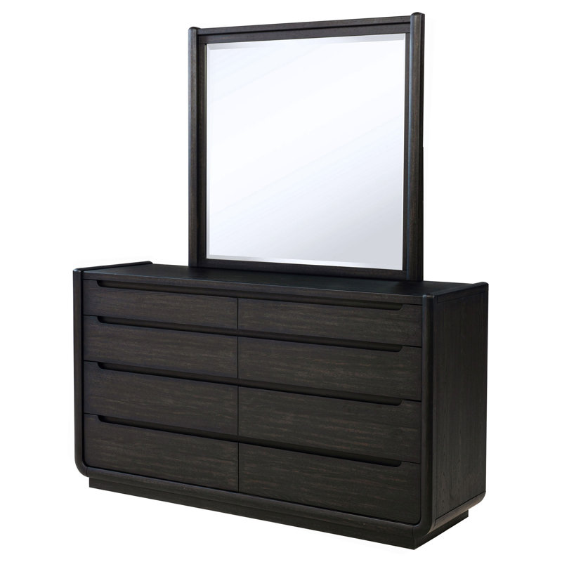Commode de chambre à coucher à 8 tiroirs avec miroir bruni bruni