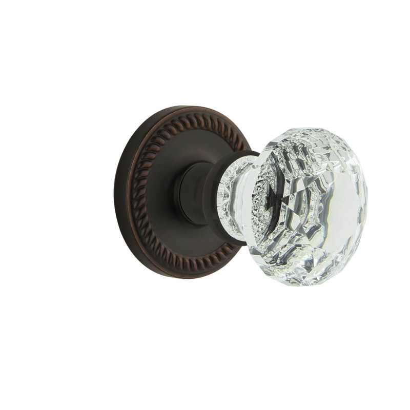 Rosette Grandeur Newport avec poignée en cristal brillant, 2.375", Bronze éternel