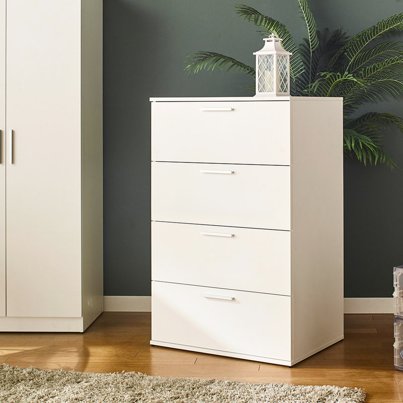 Commode blanche à quatre compartiments avec tiroir très profond