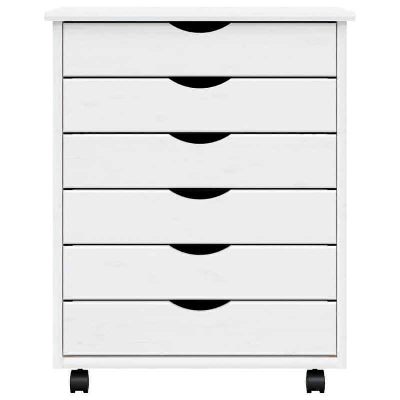 Ladehe MOSS 6-Drawer Chest with Wheels, Solid Pinewood, White