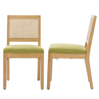 Amando Mid Century Modern Farmhouse Style Rattan Dining Chairs, Cane Upholstered Kitchen Side Chair With Natural Hardwood Frame