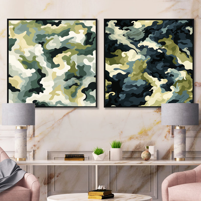 Cornesha - Ensemble de 2 collages carrés abstraits, Cadre flottant noir, H 30 po x l 61 po