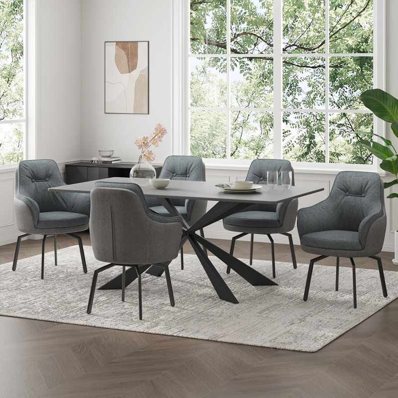 17.7"H Modern Two-Tone Upholstered Swivel Dining Armchair, Black