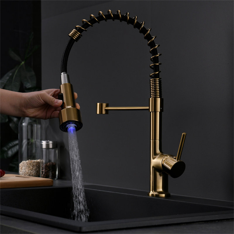 Robinet de cuisine à DEL avec douchette rétractable et robinet d'évier de cuisine à poignée simple