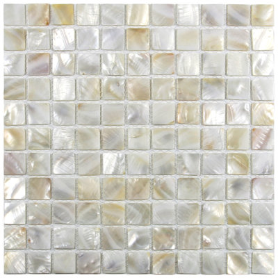 Atlantic 1" x 1" Cream Seashell Mosaic Tile - Waterproof Mesh Backed Matte Finish - 1 sq. ft.