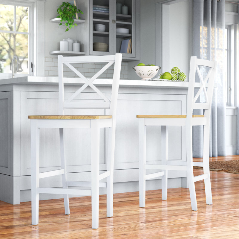 Aquila Counter Stool with Solid Wood Frame, Natural Seat/ White Frame, Counter Stool (24" Seat Height)