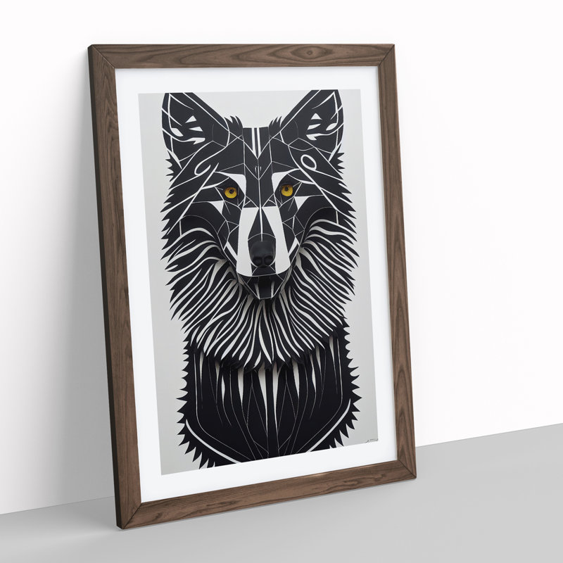 Wolf In Abstract No.5 - Wall Art, 48cm H x 36cm W, Walnut Framed Paper, White