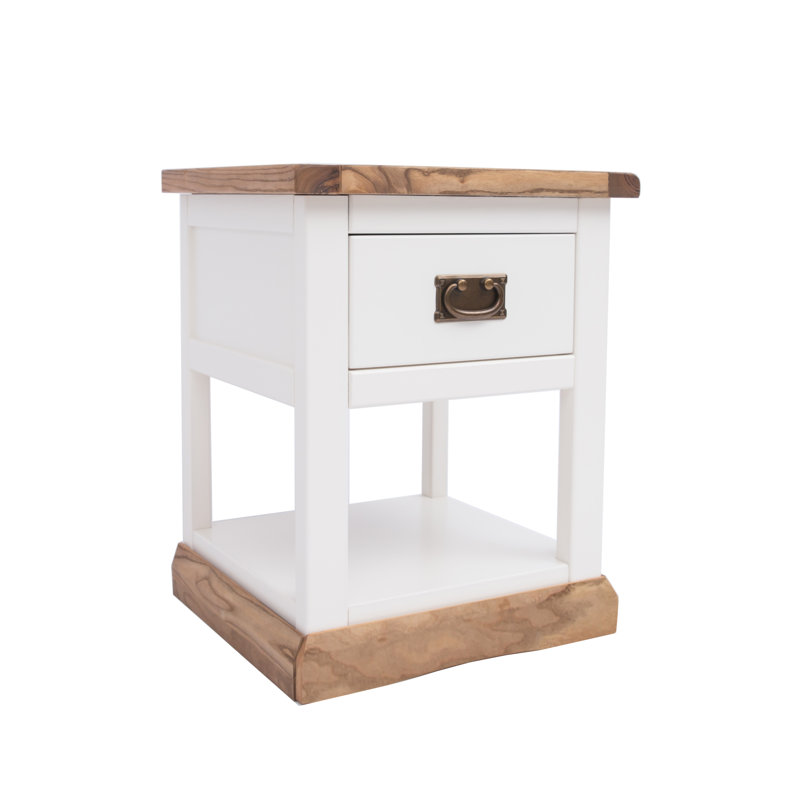 Traylor 45 cm W Bedside Table, White/Walnut