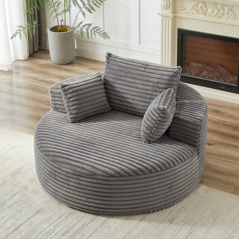 Boneless Sponge Single Sofa,fluffy Modern Sleeper Chair, 32.5" H x 55" W x 55" D, Gray Corduroy