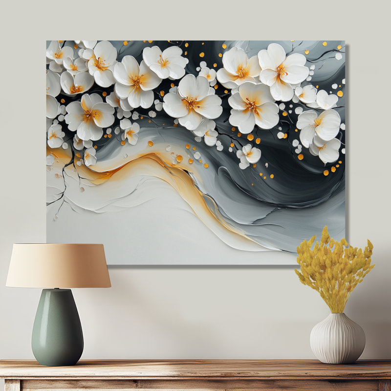 Velours fleur de cerisier noir III - art mural fleur de cerisier, H 30 po x l 40 po, Toile tendue, Ne s’applique pas