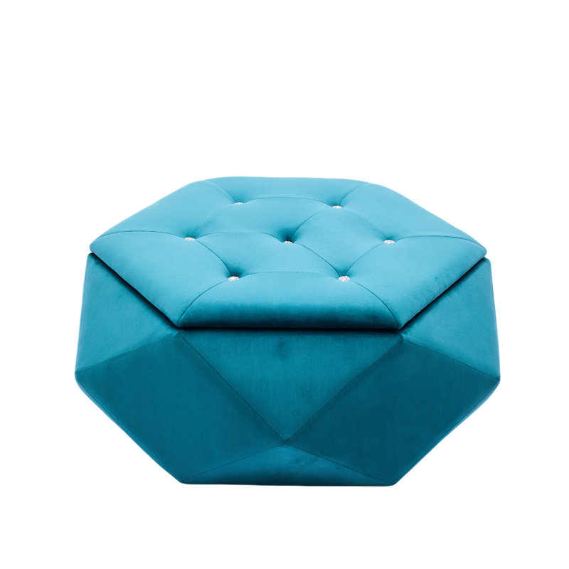Polygon Diamond Blue Velvet Storage , Comfortable Seating And Footrest, 34 Inches Long, 30.5 Wide, 13.5 High, Ideal For Home Organization Multi - Function Storage, 34"l X 30.5"w 13.5"h, Suitable Dorm