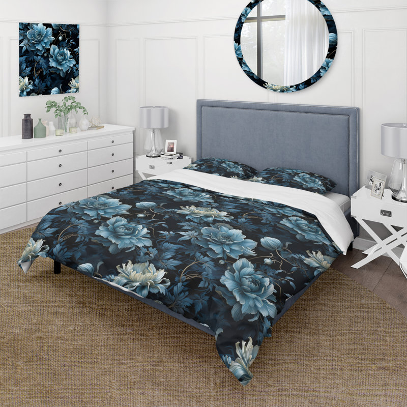 Literie Ephemeral Noir Moody, Housse de couette simple + 1 taie décorative stan