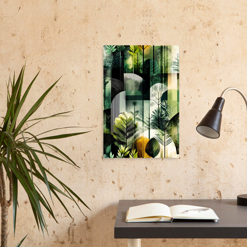Géométrique, forêt verte, abstrait, géométrique moderne, paysage, art mural, H 24 po x l 16 po
