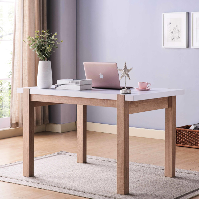 Table de salle à manger à deux tons avec quatre pieds en bois massif, plateau épais à noyau creux, poteaux de siège pour personnes assises, couleur, filetage en métal de 2 po,