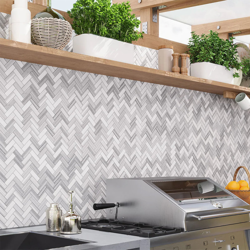 Carreau de mosaïque en marbre et chevron en marbre 12 po x 12 po Equador