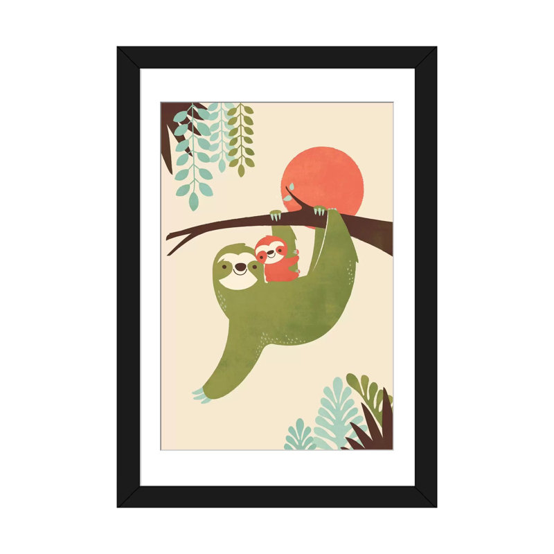 «Mama Sloth», impression sur toile, H 24 po x l 16 po x P 1 po, Papier d'art encadré noir, Blanc