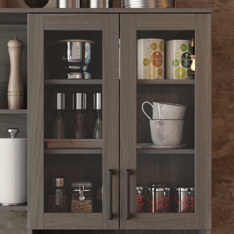 Buffet de 94,5 po de large avec garde-manger, Gris noir