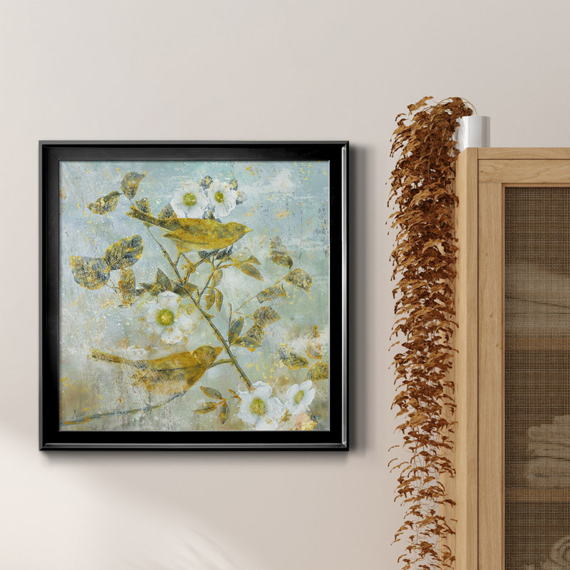 Aviaire dans le jardin I - Peinture sur toile encadrée, H 30,5 po x l 30,5 po x P 1,5 po, Toile avec cadre noir