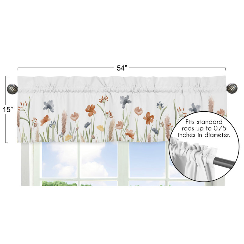 Sage Green Watercolor Floral Garden 54" Window Valance