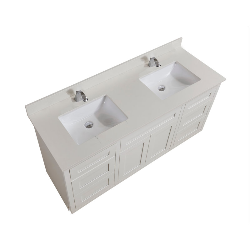 Milano White Composite Stone Double Vanity Top with Sink, 61 in.