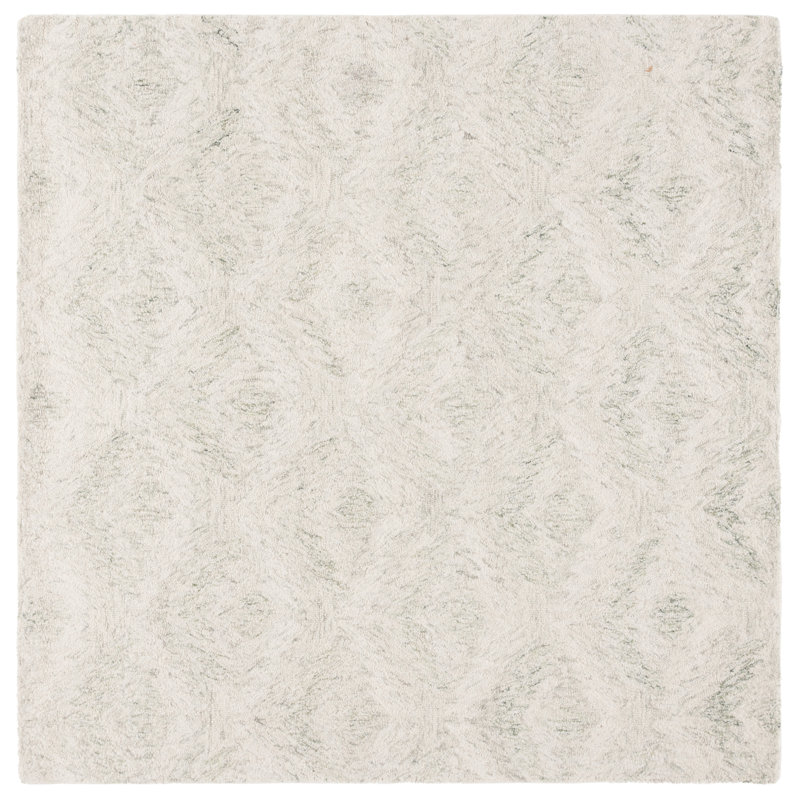 Larkyn Ebony Hand Tufted Wool/Cotton Geometric Rug in Ivory/Light Green, Square 6'