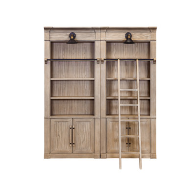 Two 8' Tall Bookcase Wall With Ladder, Storage Organizer, Display Shelf for Office, Brown