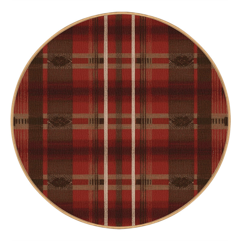 Washable Rustic Plaid Southwestern Area Rug, Round 3'