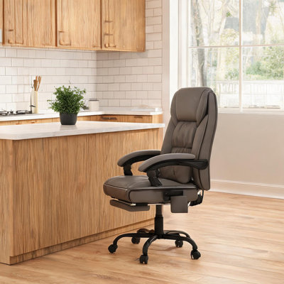 Faux Leather Massage Reclining Office Chair with Adjustable Height and Retractable Footrest, Gray
