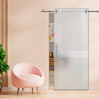 Système de porte coulissante simple en verre de 52 po x H 90 po V2000 (entièrement privé)