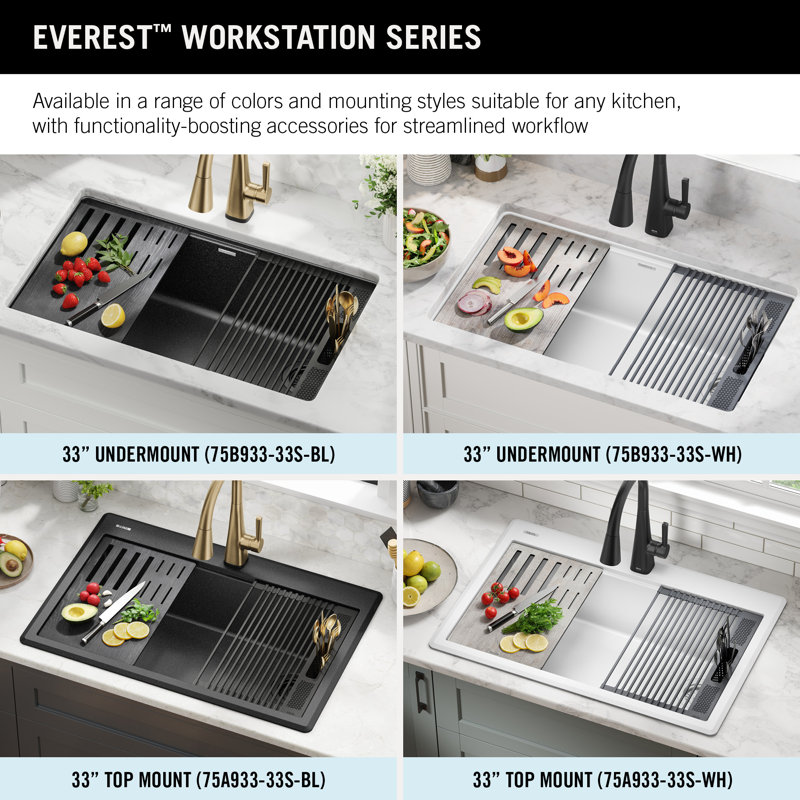 Évier de cuisine en granite de 33 po Delta Everest ™, Noir métallique