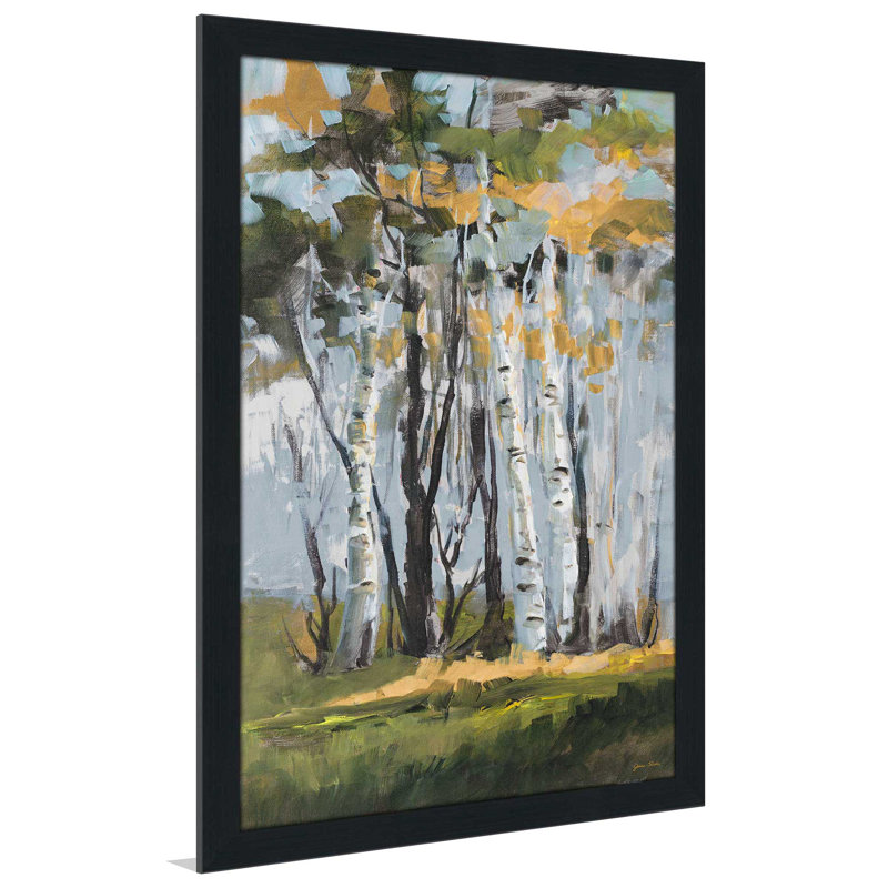 «Birch Trees», reproduction de peinture acrylique, H 27,5 po x l 21,5 po x P 0,75 po, Cadre espresso