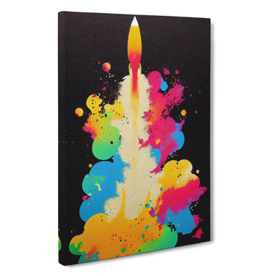Paint Splashed Spaceship Rocket No.3 Abstract - Wrapped Canvas Print
