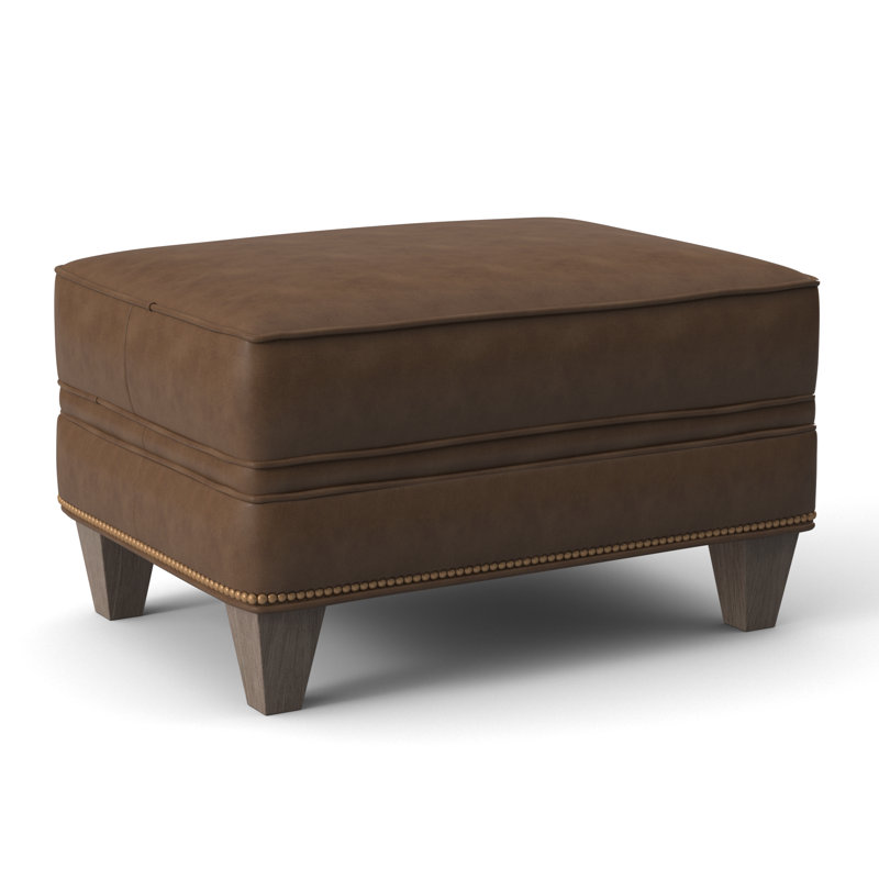 Taraval Ottoman, Aline Light Gray Stonewash Genuine Leather, Stone, French Natural