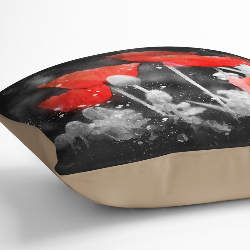 Poppy Field Paint Splash Cushion with Filling, 40cm H x 40cm W x 15cm D, Stone