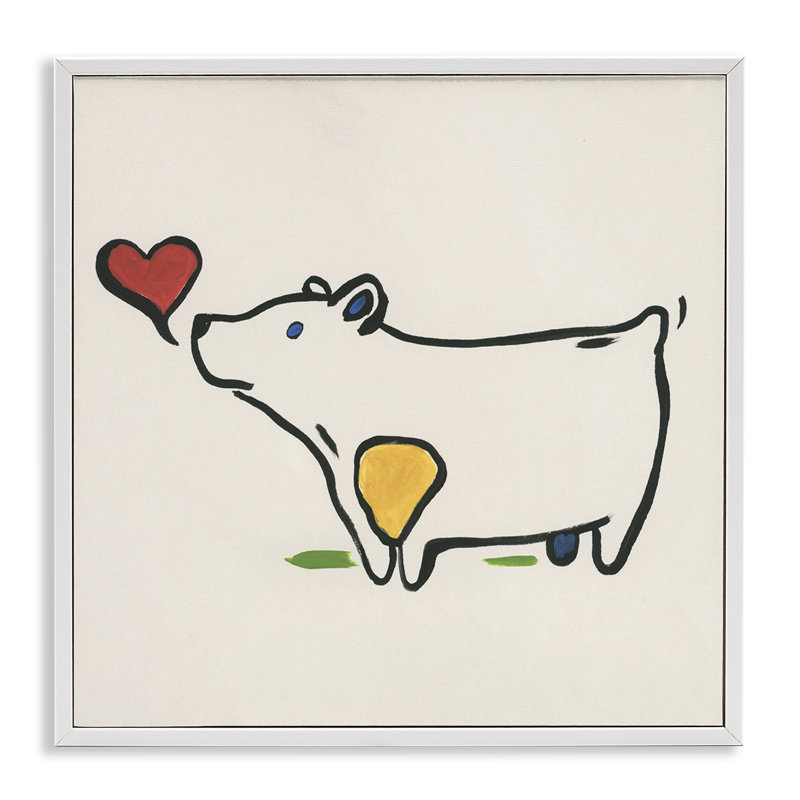 «Bear & Heart Doodle», art de la giclée encadrée par June Erica Vess, H 12 po x l 12 po, Giclée encadrée blanc bord de mer