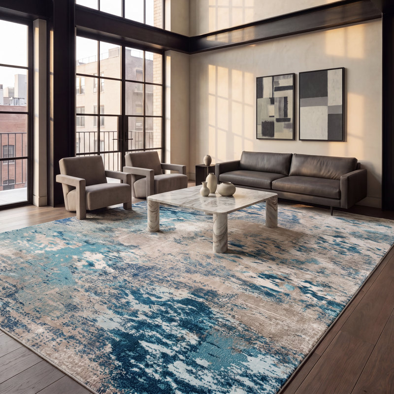 Tapis bleu clair / vert Etta, Blue, Rectangle 10 pi x 14 pi