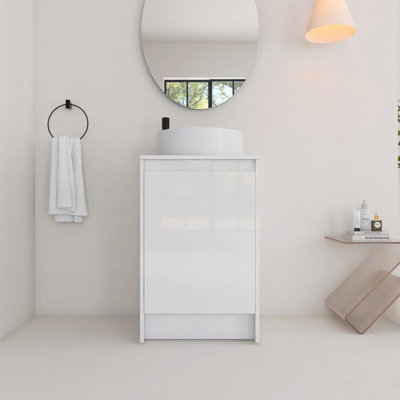 Meuble-lavabo autoportant de 20 po avec lavabo en céramique d'art, porte à fermeture en douceur