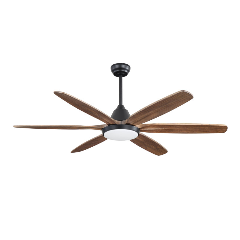 Ventilateur de plafond en bois massif 60 po à DEL à intensité variable avec télécommande, moteur CC réversible silencieux à 6 vitesses, brun