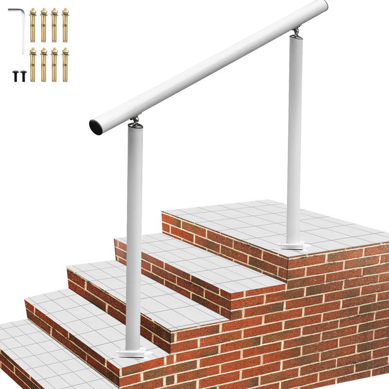 Rampe d'escalier d'extérieur en aluminium pour 3/4 marches VEVOR, Blanc, H 34 po x l 48 po x P 5,3 po