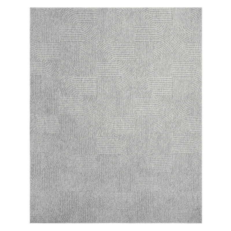 High-Low Loop Pile Indoor Area Rug, Silver Gray Modern Geometric Polyester Rug for Living Room & Bedroom – Nylah Karina