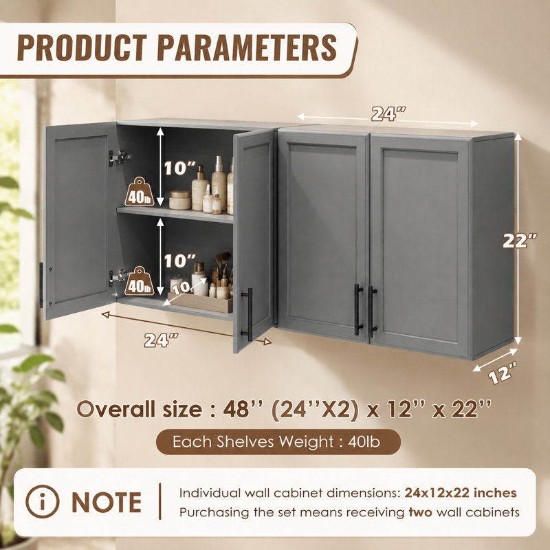 Armoire murale de cuisine 48 ", Gris