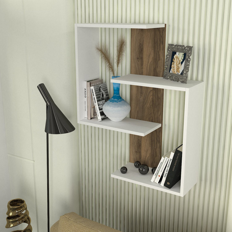 Jalanna 4 Piece Floating Shelf, White/Walnut